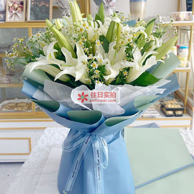 昆明8支白色多头百合洋甘菊,互倾的思念