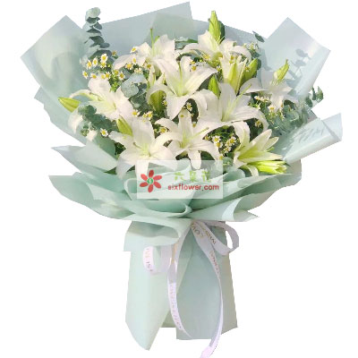 昆明6支白色多头百合,温馨的祝福