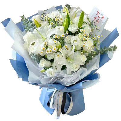 昆明11朵白玫瑰桔梗百合，爱永恒不息