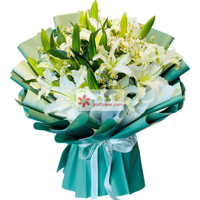 昆明8支白色多头百合洋甘菊，如潮的思念