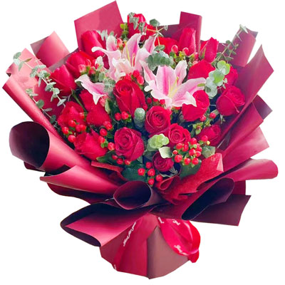 昆明22朵红玫瑰百合，爱的火焰