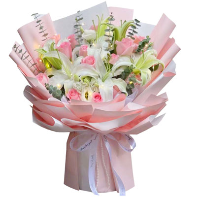 昆明16朵粉玫瑰百合，感情稳定坚固