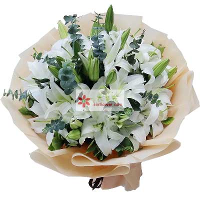 昆明9支白色多头百合，祝福你幸福