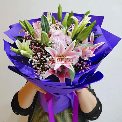 昆明6支粉色多头百合，真诚的问候